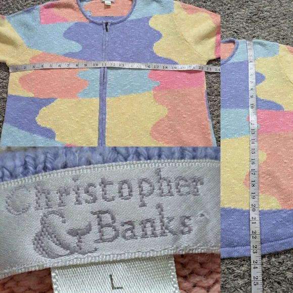 Vintage Christopher & Banks Colorful Abstract Zip Up Cardigan Sweater L - Picture 7 of 7